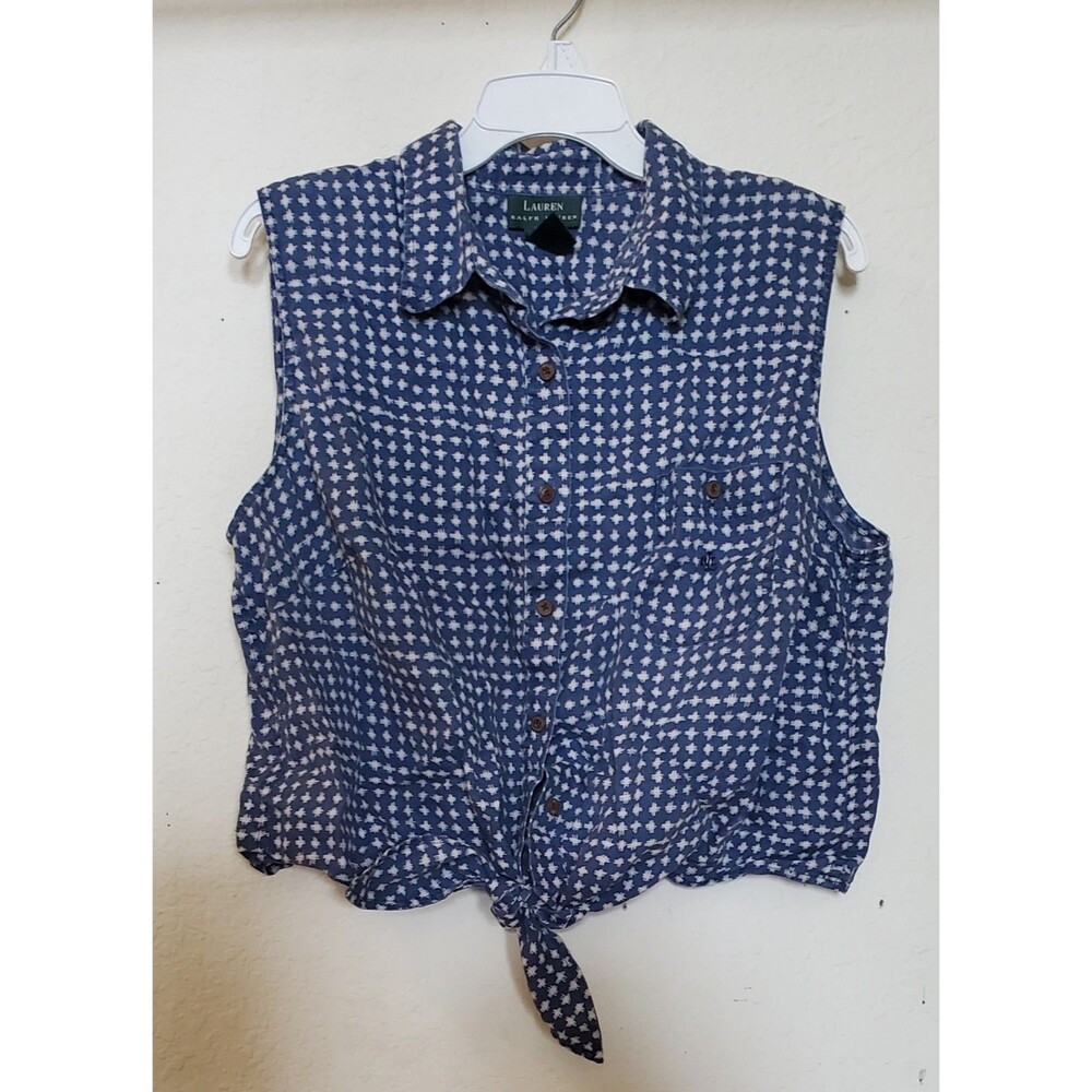 Lauren by Ralph Lauren Shirt Sleeveless Womens 2X Tank Top Tie Knot Front Button